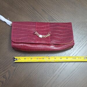 Avon Red Crocodile-Pattern Clutch Or Wristlet with Gold Chain